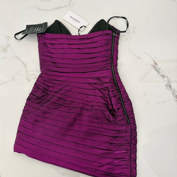 Retrofete Metallic Ruched Strapless Mini Dress in Deep Purple - Picture 5 of 7